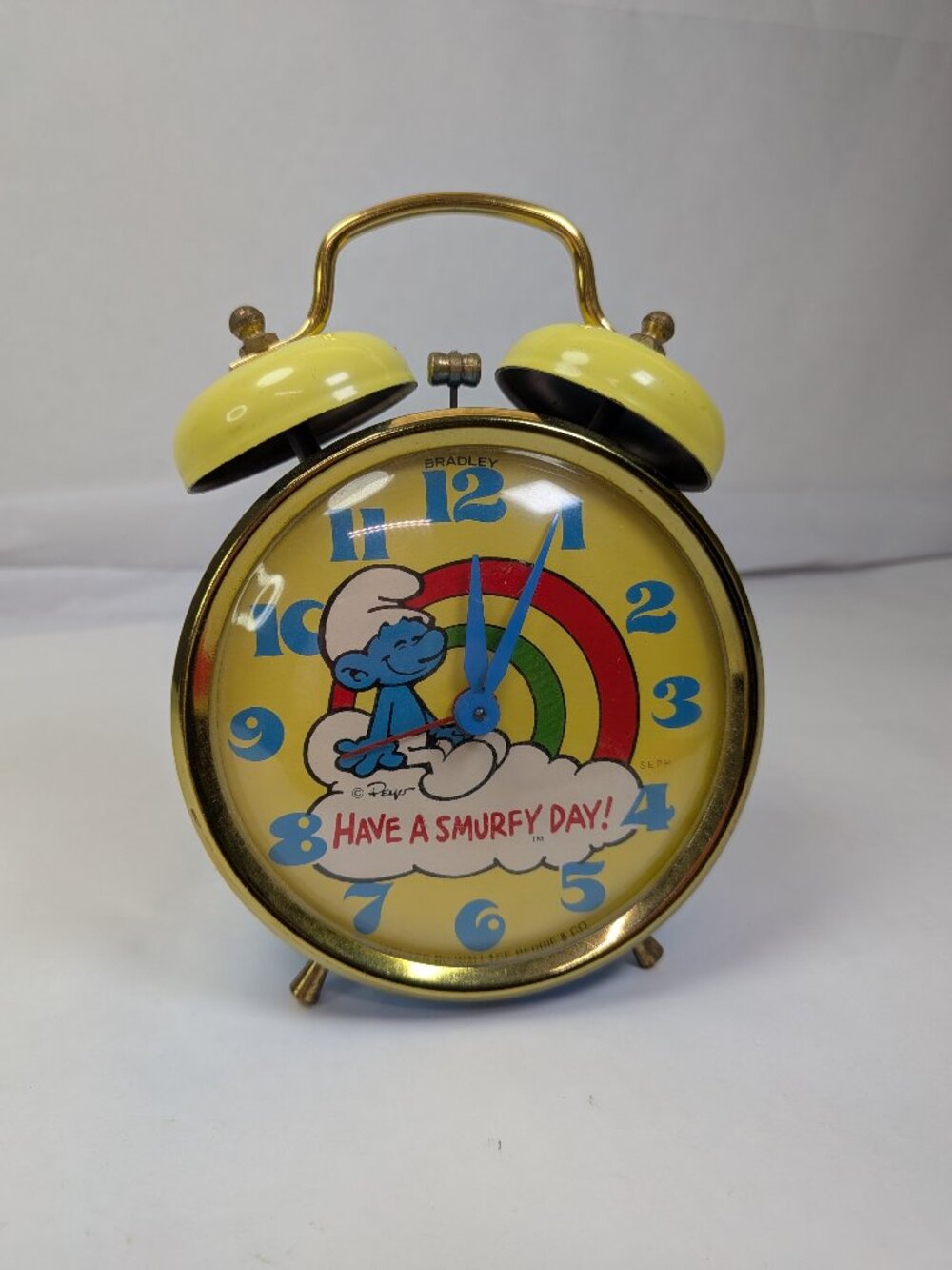 Vintage 1980s Bradley Smurf Twin Bell Alarm Clock Peyo Rainbow Non-Working